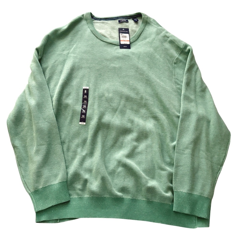 IZOD Sweater Mens Big 3XB Beryl Green Crew Neck Knit Pullover Casual Lightweight